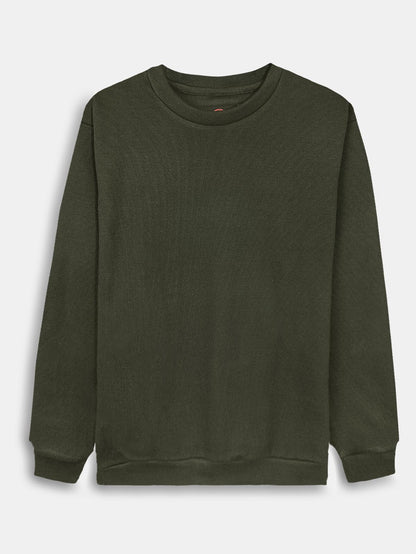 Mens Ribbed Crew Neck Olive Pullover