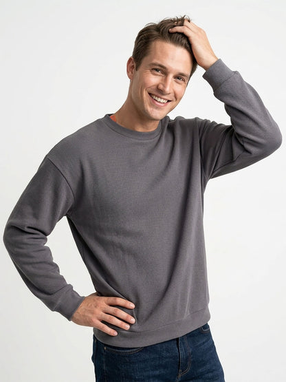 Mens Ribbed Crew Neck Grey Pullover