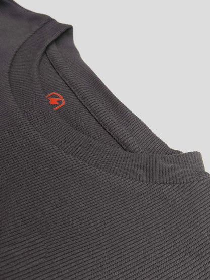 Mens Ribbed Crew Neck Grey Pullover