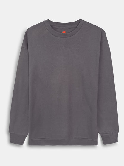 Mens Ribbed Crew Neck Grey Pullover