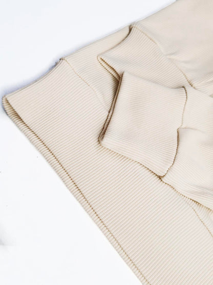 Mens Ribbed Crew Neck Beige Pullover