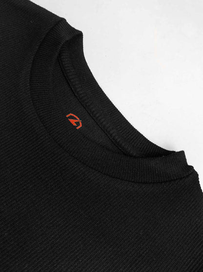 Mens Ribbed Crew Neck Black Pullover