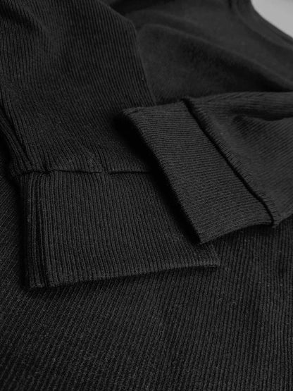 Mens Ribbed Crew Neck Black Pullover