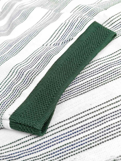 Mens Jacquard White Striped Polo
