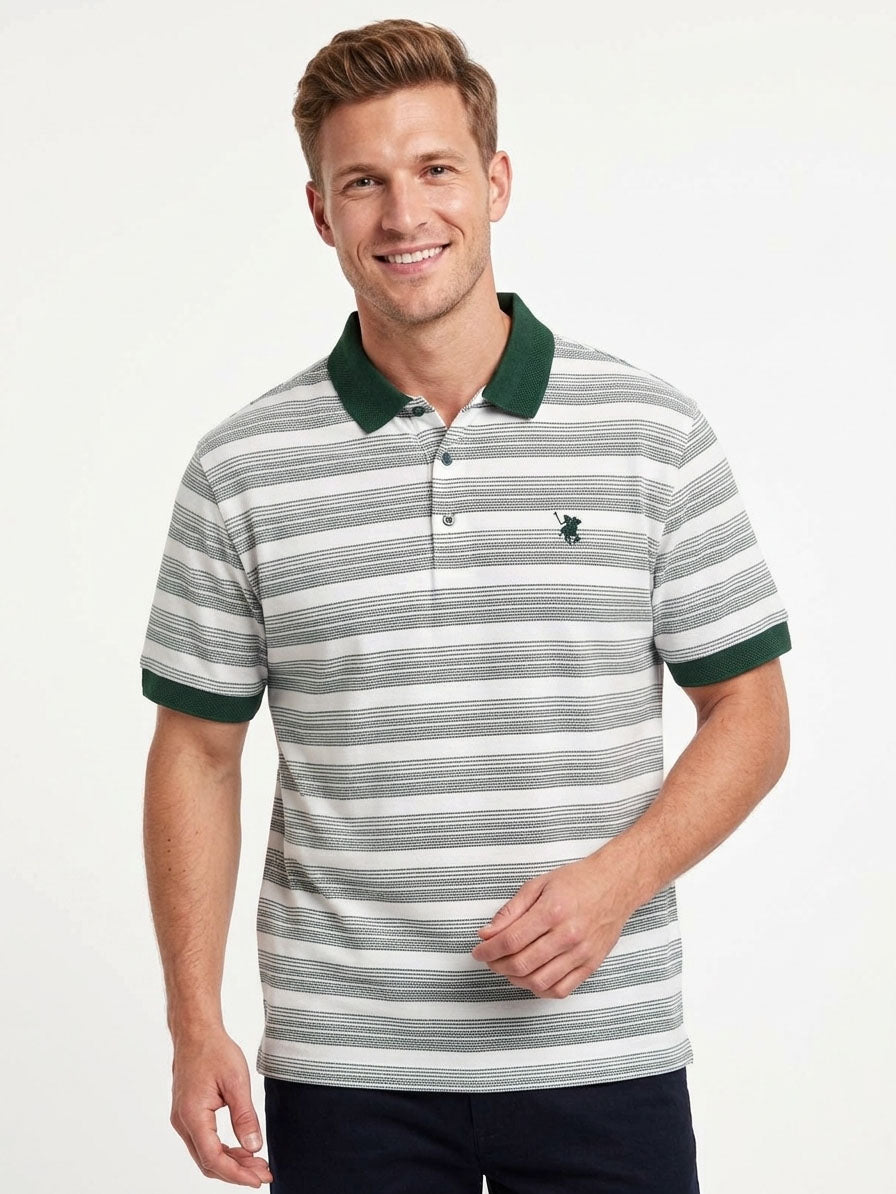 Mens Jacquard White Striped Polo