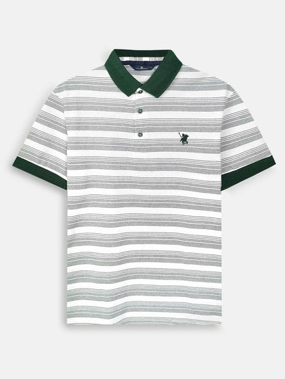 Mens Jacquard White Striped Polo