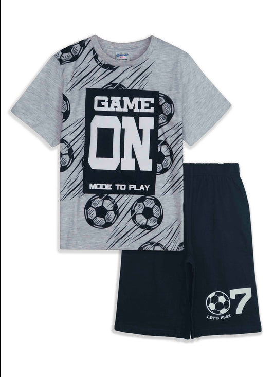 Boys Printed Grey Navy Shorty Set