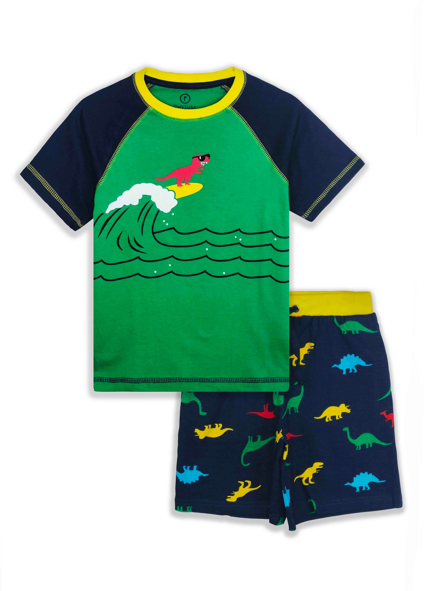 Boys Printed Green Navy Shorty Set