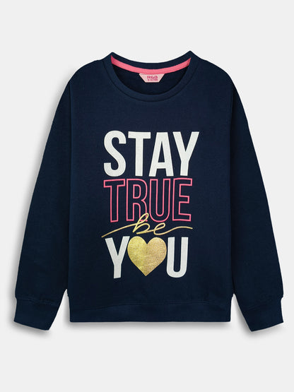 Girls Navy Fleece Pullover Sweatshirt