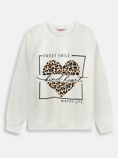 Girls White Fleece Pullover Sweatshirt