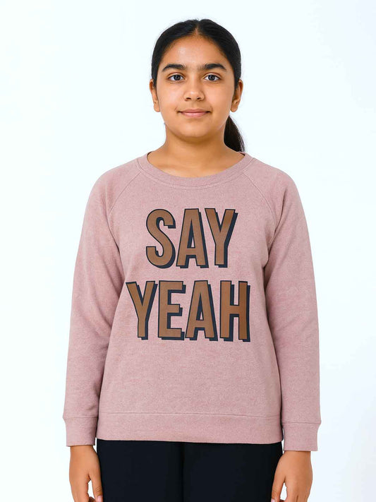 Girls Lurex Printed Peach Sweatshirt