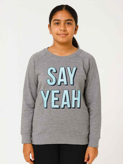Girls Lurex Printed Grey Sweatshirt