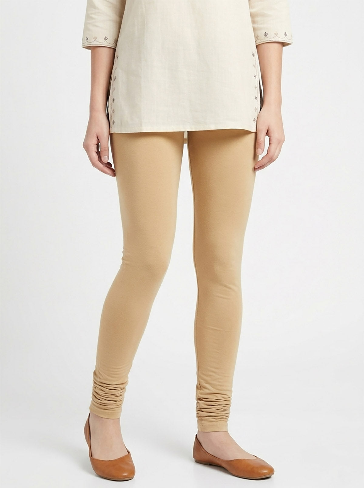 Girls Stretch Churidar Beige Legging