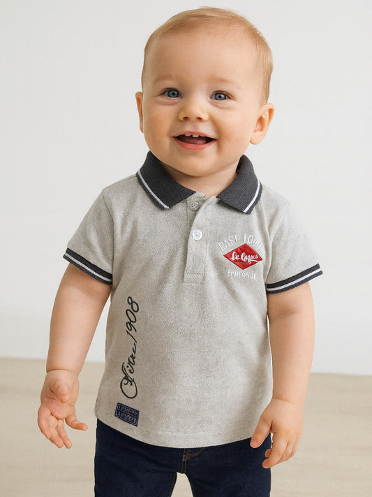 Boys Grey Applique Polo