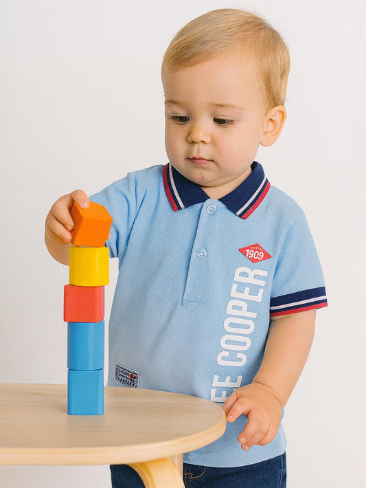 Boys Sky Blue Applique Polo