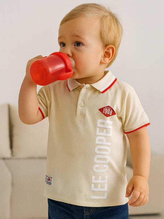 Boys Ecru Applique Polo
