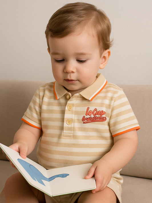 Boys Khaki Striped Polo