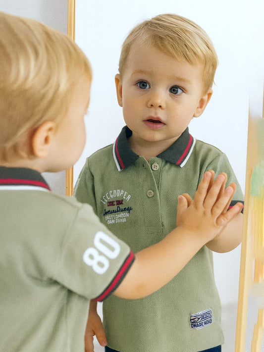 Boys Olive Applique Polo