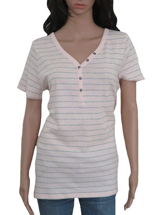 Ladies Striped Henley T-Shirt