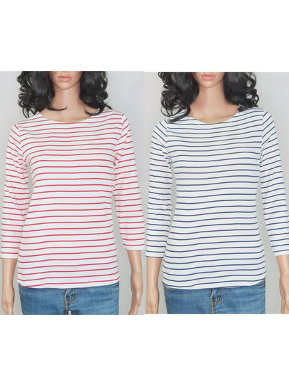 Ladies Striped 3/4th Sleeve T Shirt