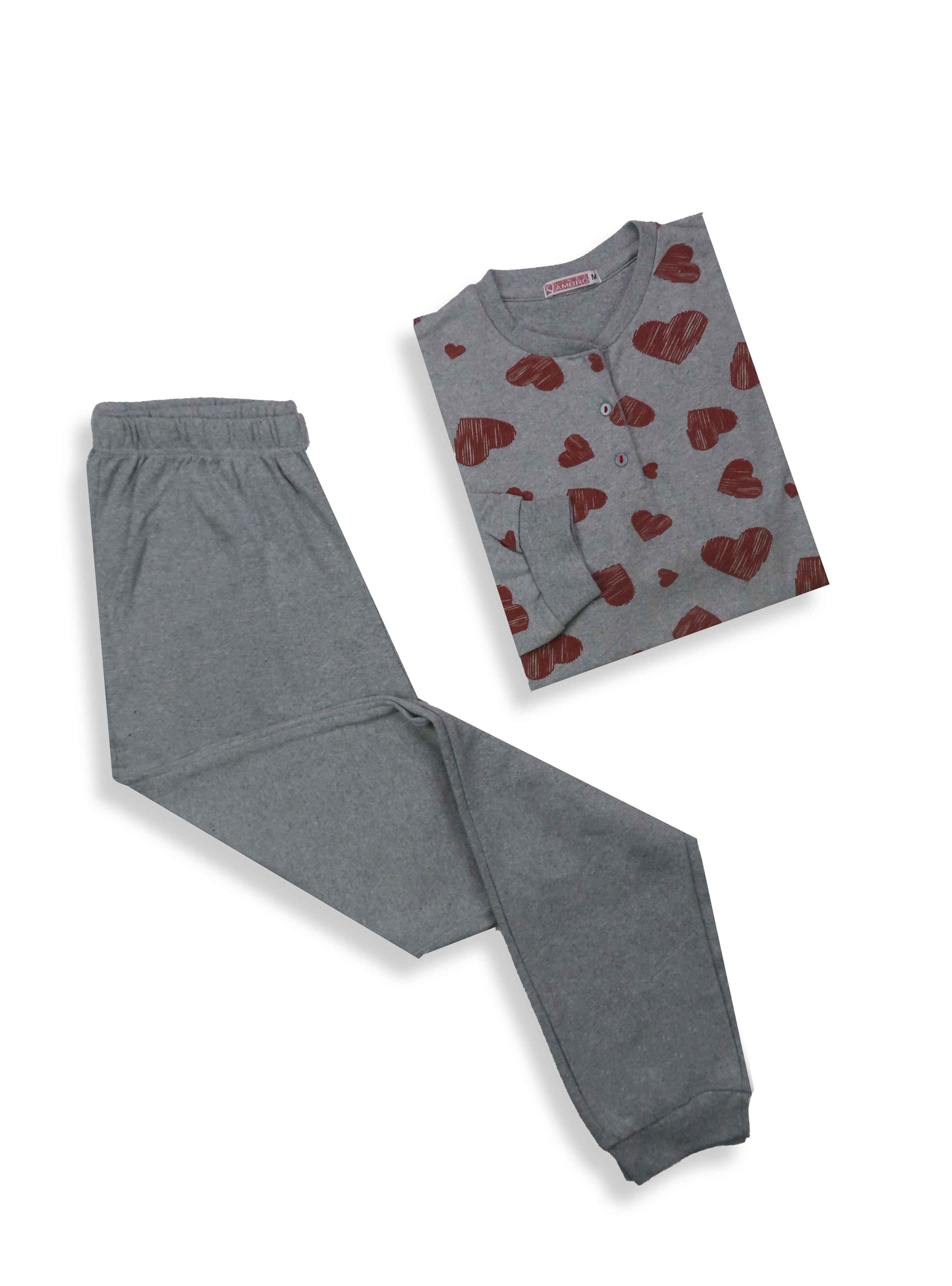 Ladies Interlock Grey Melange Pyjama Set