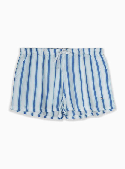 Ladies White Blue Striped Woven Shorts