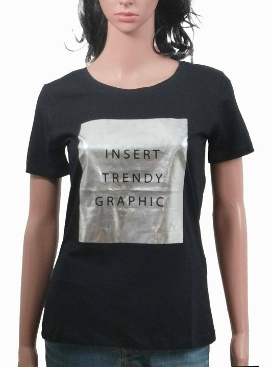 Ladies Foil Printed Black T Shirt