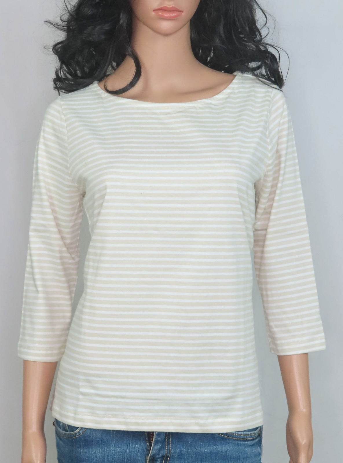 Womens Striped 3/4th Sleeve T Shirt