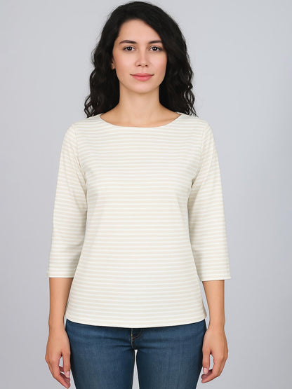 Womens Striped 3/4th Sleeve T Shirt