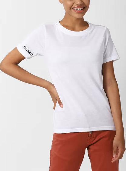 Ladies Crew Neck White T Shirt