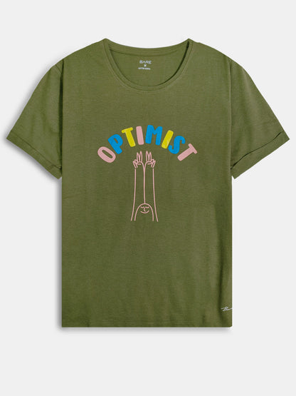 Ladies Printed Olive T Shirt