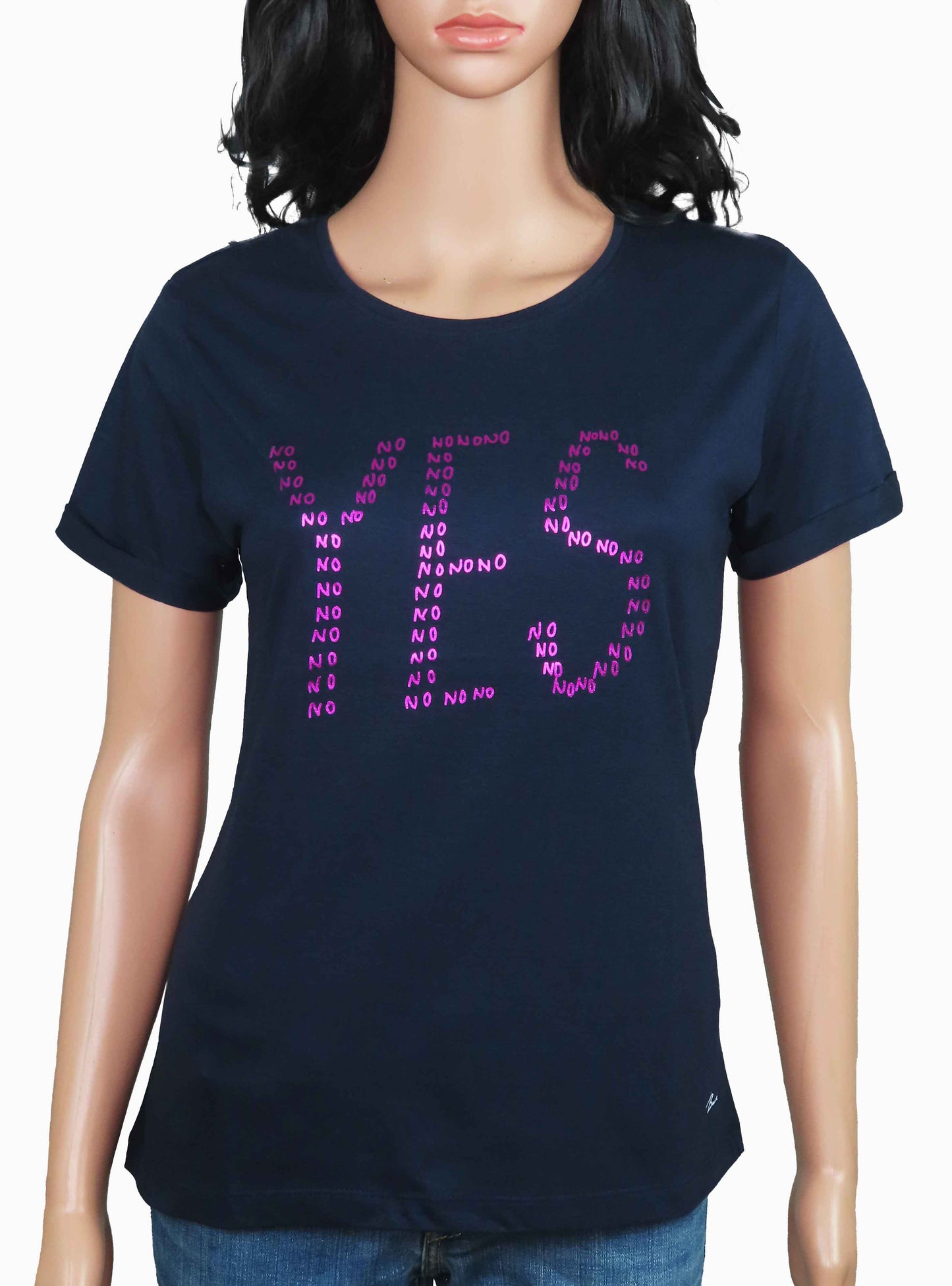 Ladies Printed Navy T Shirt