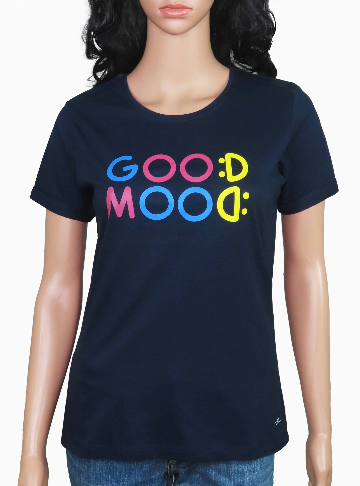 Ladies Printed Navy T Shirt