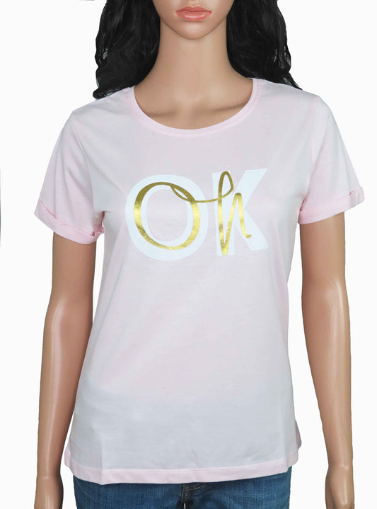 Ladies Printed Baby Pink T Shirt