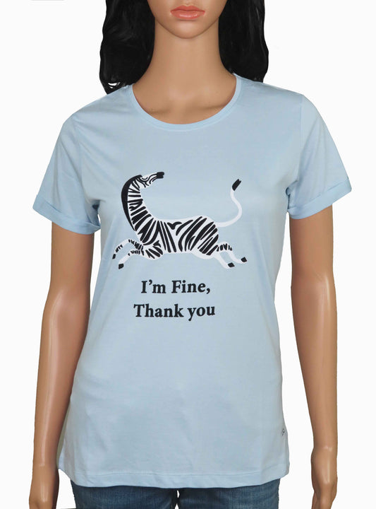 Ladies Blue Zebra Printed T Shirt