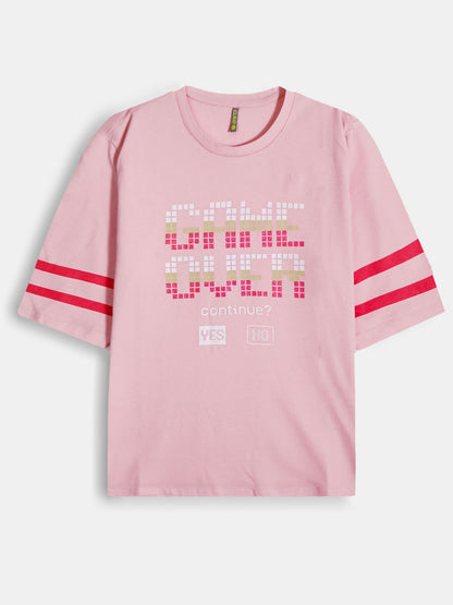 Ladies Printed Pink T Shirt