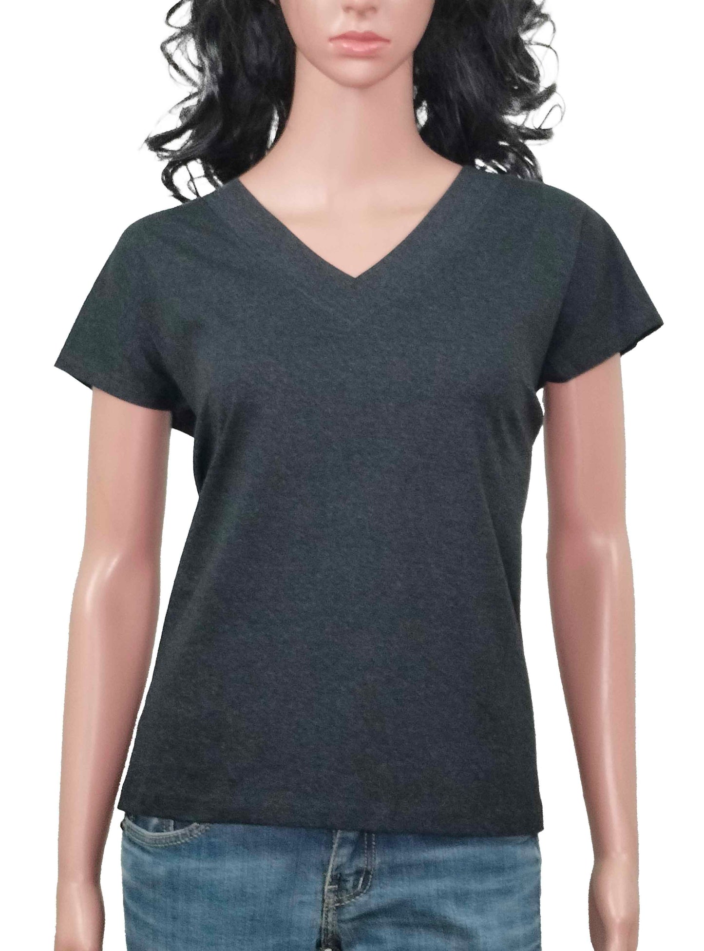 Ladies V Neck Charcoal T Shirt