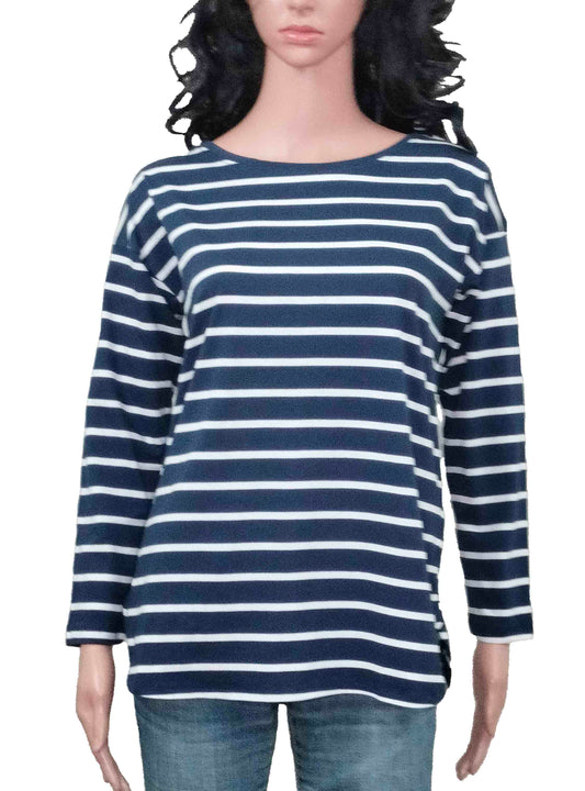 Ladies Striped Long Sleeve Navy Top