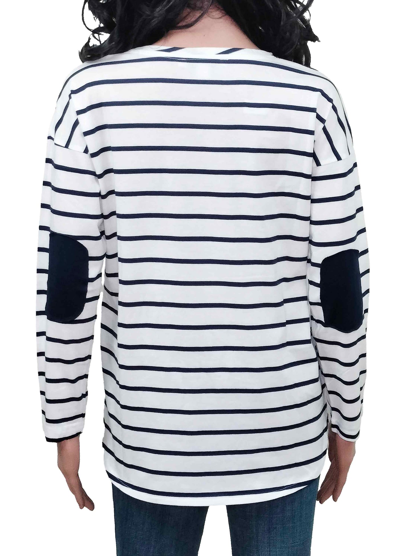 Ladies Striped Long Sleeve White Top