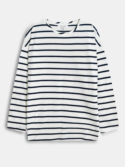 Ladies Striped Long Sleeve White Top