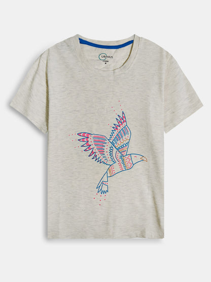 Ladies Ecru Printed T Shirt
