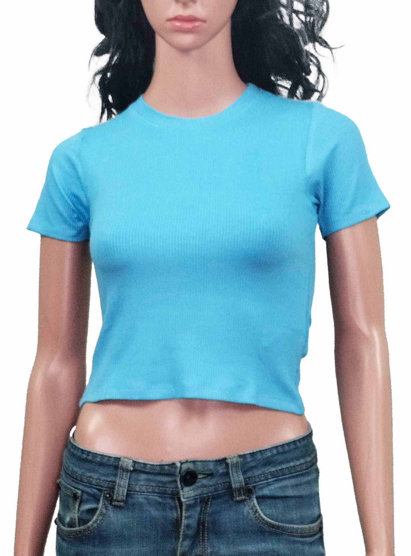 Ladies Viscose Sky Blue Crop Top