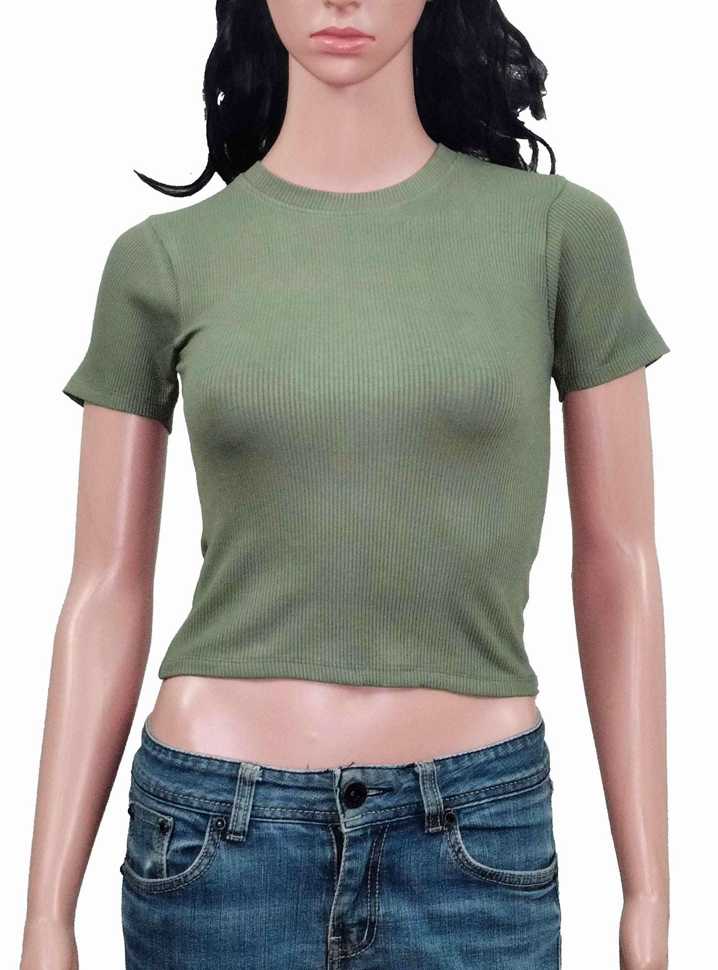 Ladies Viscose Olive Crop Top