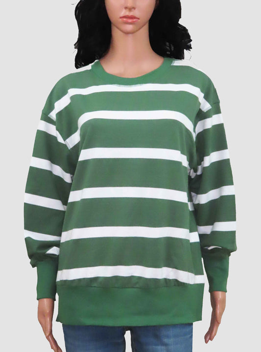 Ladies Striped Pullover Sweatshirt