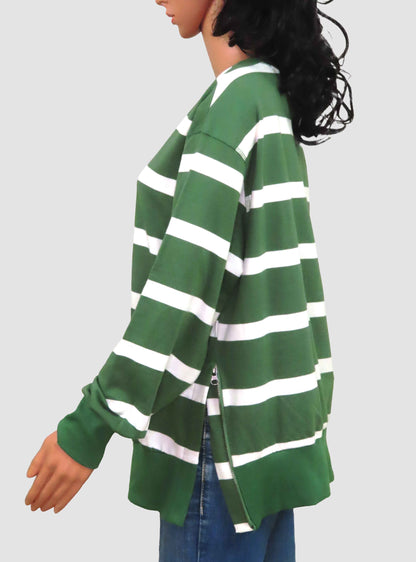 Ladies Striped Pullover Sweatshirt