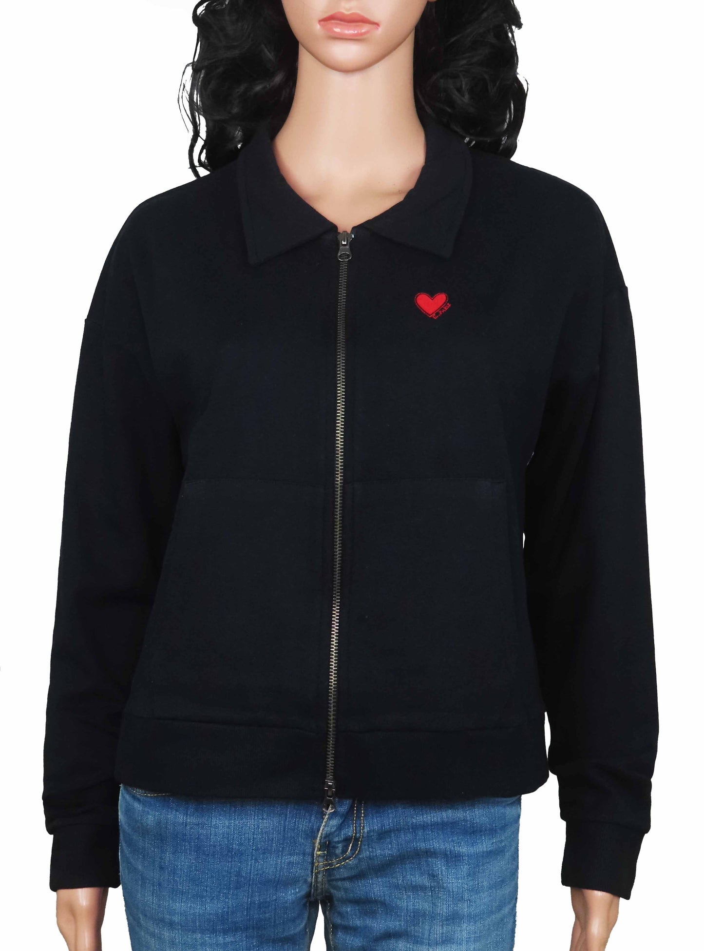 Ladies Full Zipper Black Cardigan