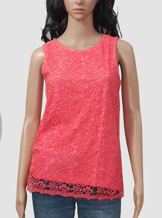 Ladies Sleeveless Crochet Top Coral