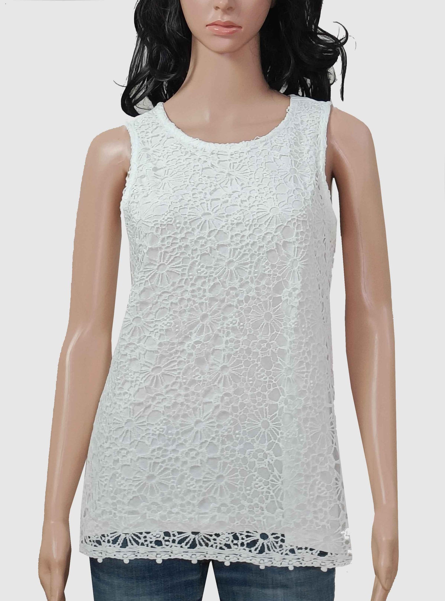 Ladies Sleeveless Crochet Top White