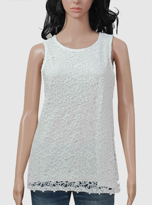 Ladies Sleeveless Crochet Top White