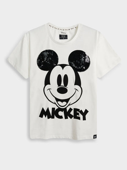 Ladies Sequined White T-Shirt